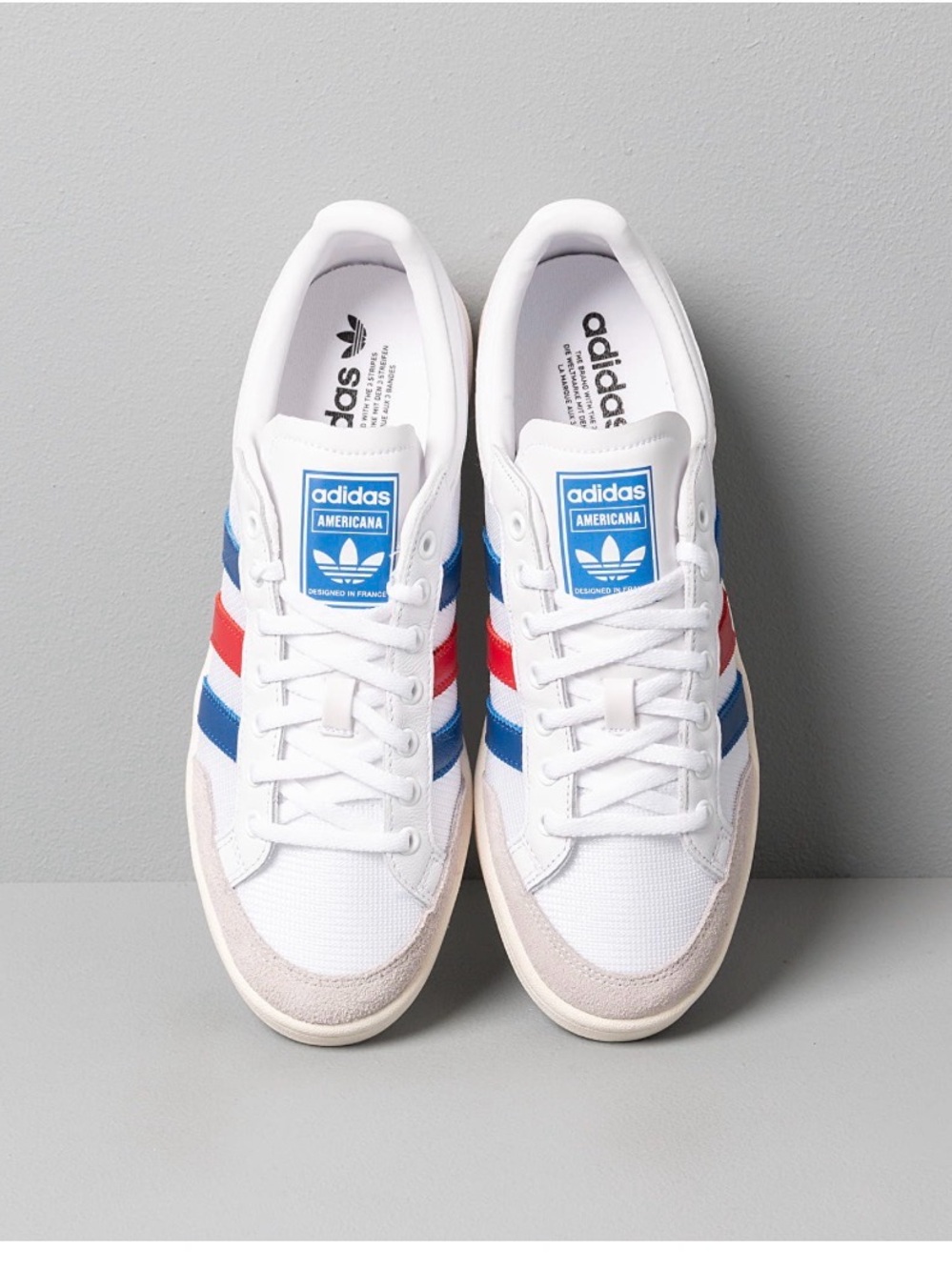 adidas Americana Sneakers in White with Blue and Red Stripes